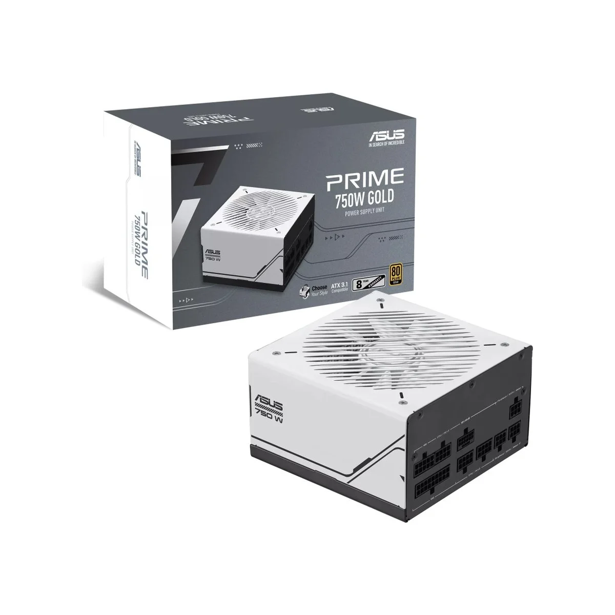 ASUS Prime 750W Gold Full Modular Power Supply - White (ATX 3.1, 80 Plus Gold, Full Modular) - 90YE00U1-B0NA00