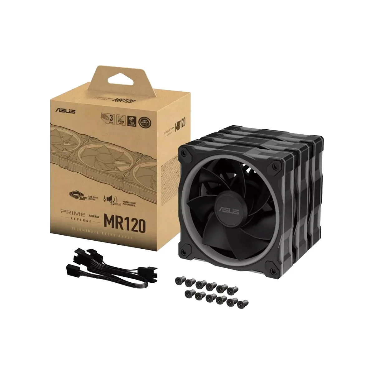 ASUS Prime MR120 ARGB Reverse Triple Pack Case Fan - Black - 90DA00L0-B09020 view 4