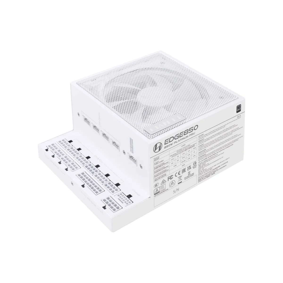 LIAN LI Edge 850W L-Shape ATX 3.1 Power Supply (80 Plus Platinum, Fully Modular, White) - G9P.EG0850.WE00.UK view 3