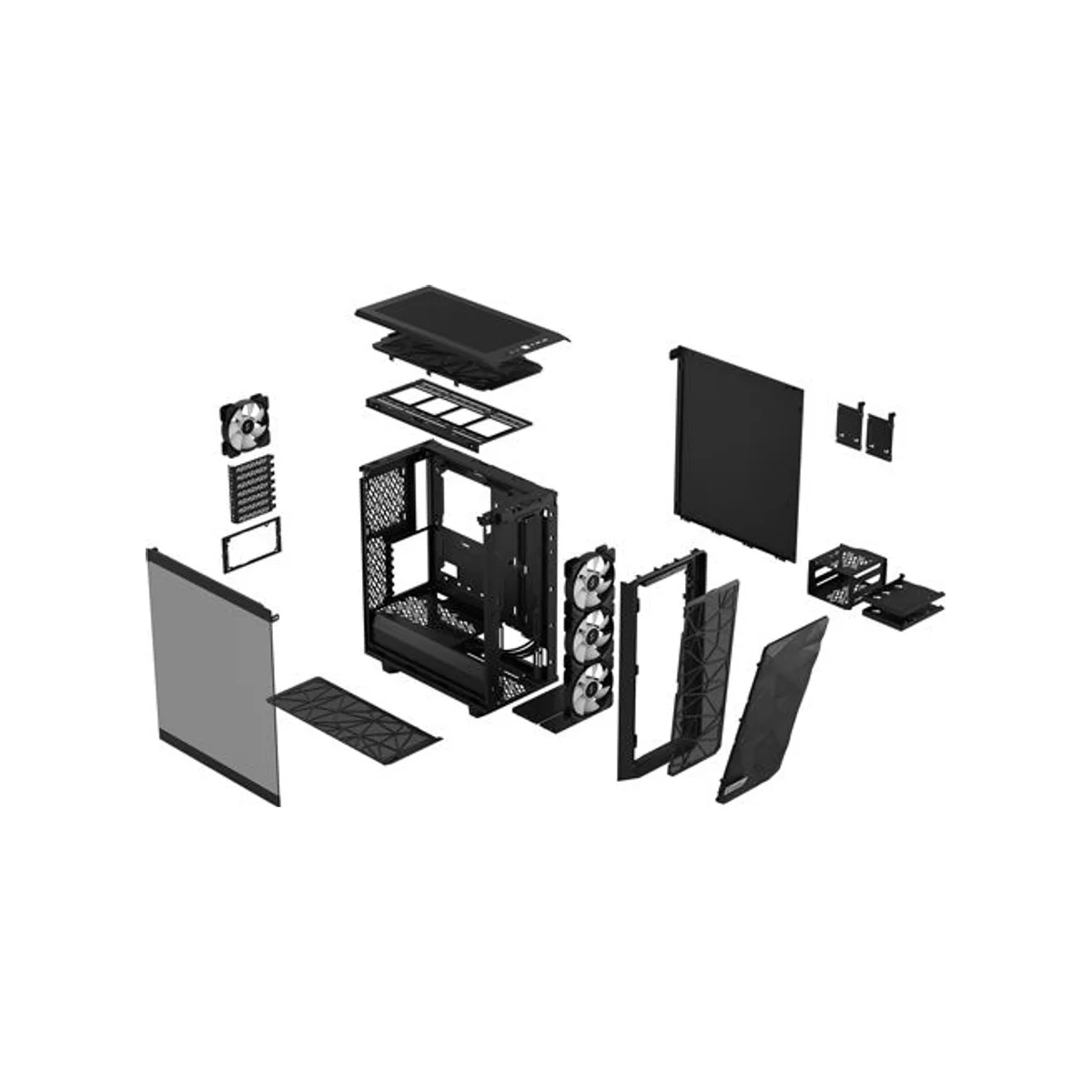 Fractal Design Meshify 2 Compact RGB Tempered Glass Light Tint ATX Mid Tower ATX Gaming Case - Black 3x RGB Fans – FD-C-MES2C-06 view 7