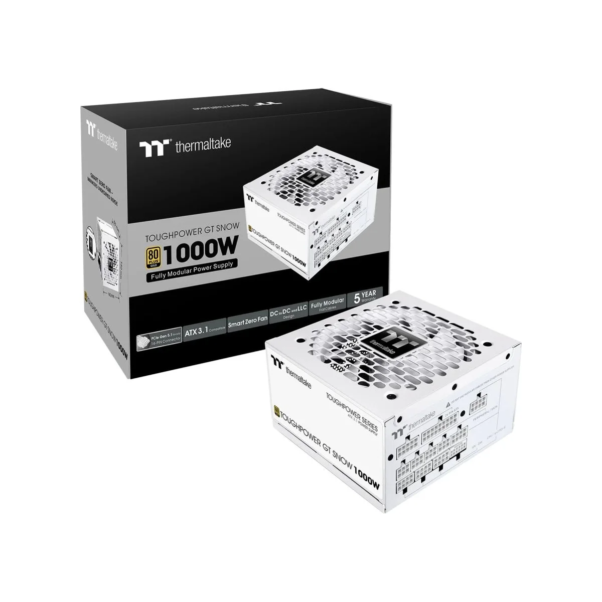 Thermaltake Toughpower GF1 TT Premium 1000W ATX 3.1 Power Supply (80+ Gold, PCIe 5.1, Fully Modular, White) | PS-TPT-1000FNFAGK-W