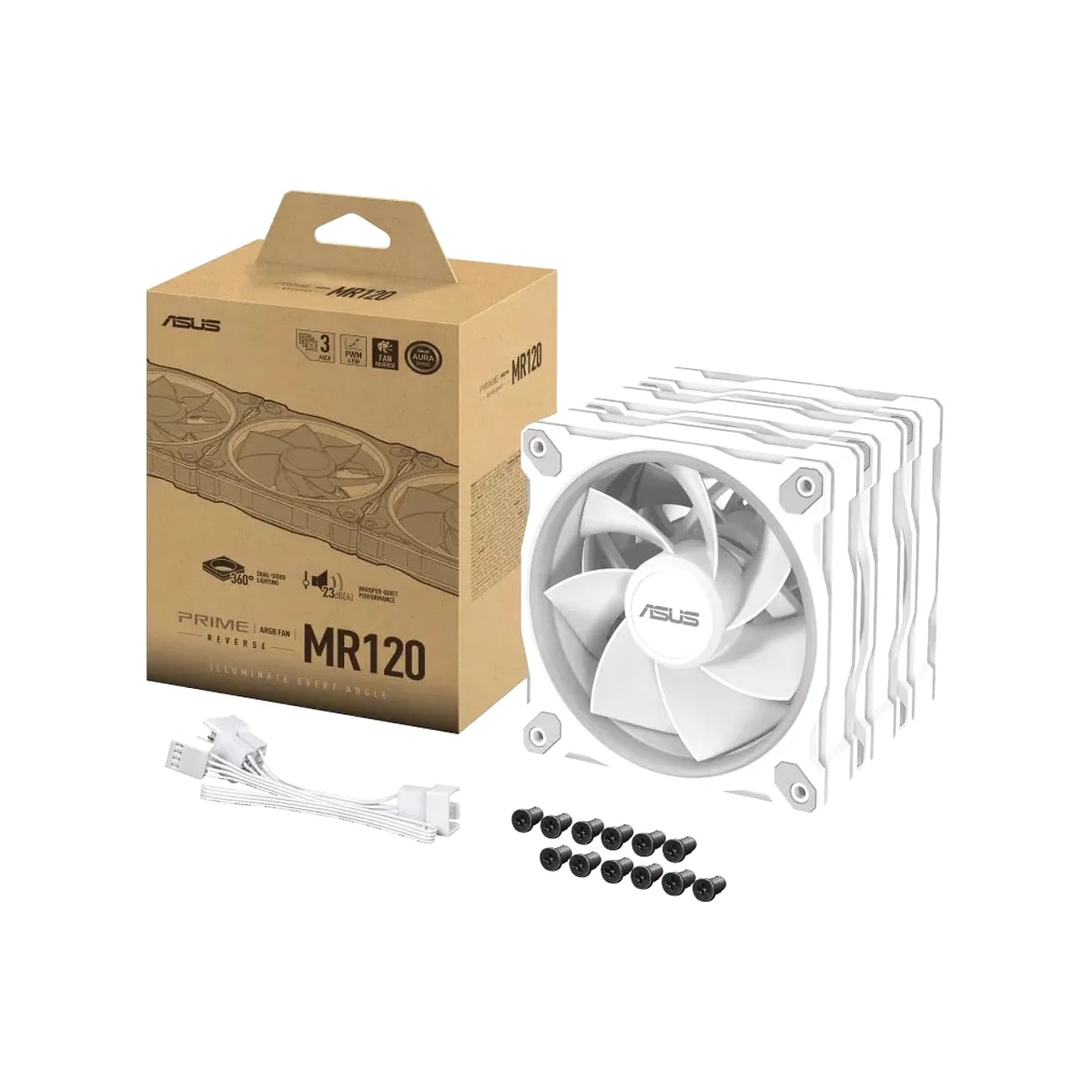 ASUS Prime MR120 ARGB Reverse Triple Pack Fan - White - 90DA00L3-B09020 view 3