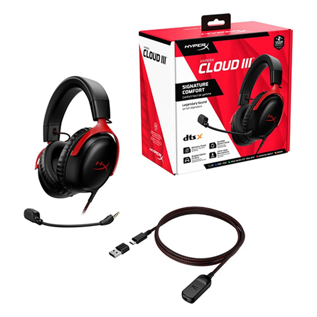HyperX Cloud III 10mm Mic Wired Gaming Headset - Black/Red | 727A9AA view 5