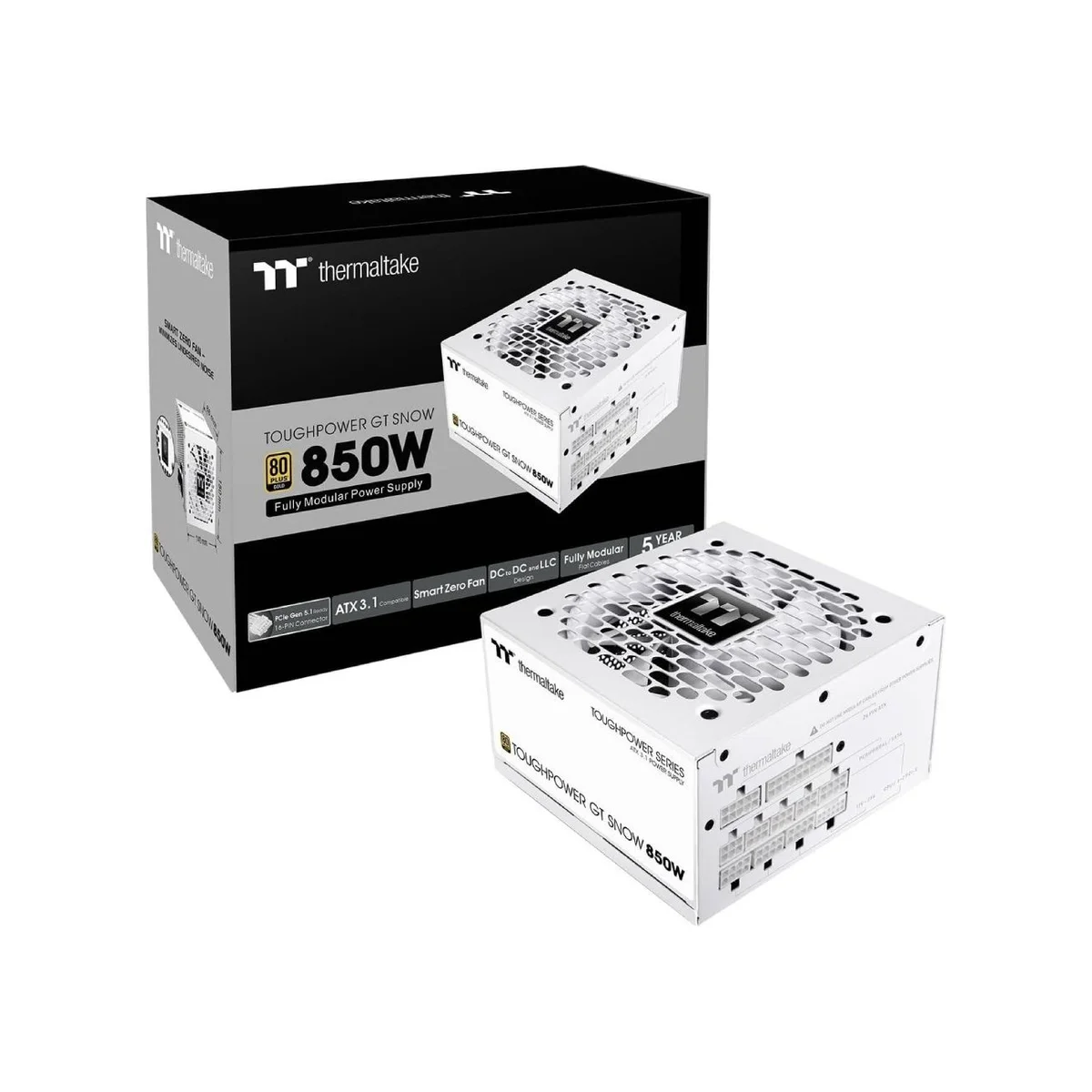 Thermaltake Toughpower GT Fully Modular 850W ATX 3.1 Power Supply (80+ Gold, Low-Noise, White) | PS-TPT-0850FNFAGK-W