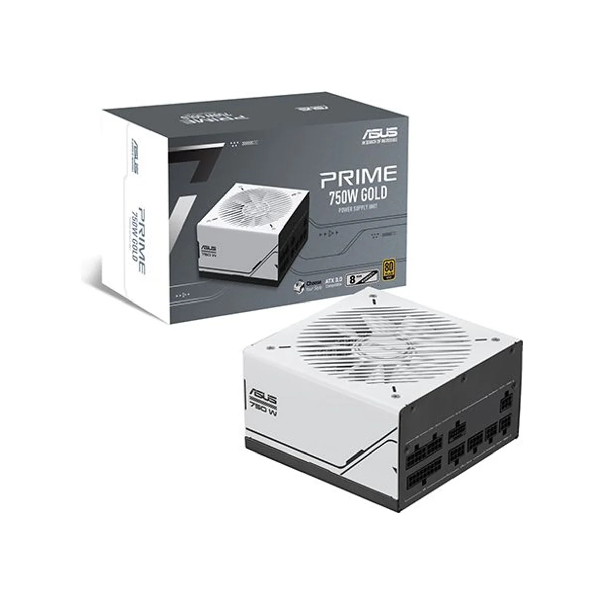 ASUS Prime 750W 80 PLUS GOLD Modular ATX Power Supply (White, ATX 3.0, 16-Pin 12VHPWR, 135mm Fan) - 90YE00U1-B0NB00