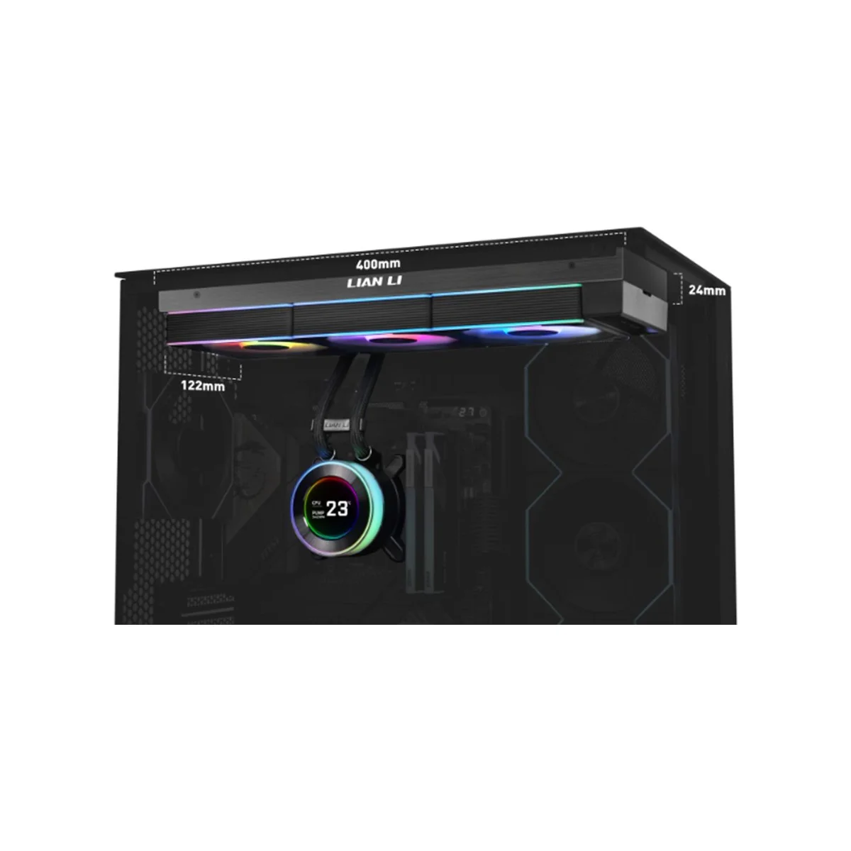 LIAN LI Hydroshift II LCD-C 360TL 360mm CPU Liquid Cooler - Black (360mm Radiator, IPS LCD Display, FDB Fans) - G89.GHS2LCD36TB.00 view 3