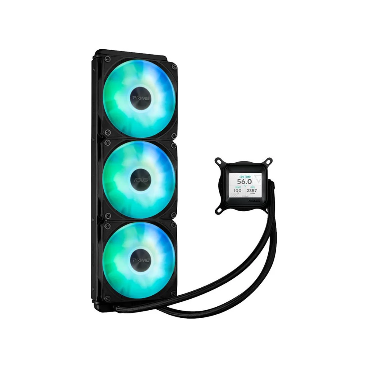 ASUS Prime LC 360mm ARGB LCD CPU Liquid Cooler - Black (3x 120mm ARGB Fans, 2.3" LCD, Copper Plate, AM4/AM5, LGA1700) - 90RC00Z1-B0EAY0 view 2