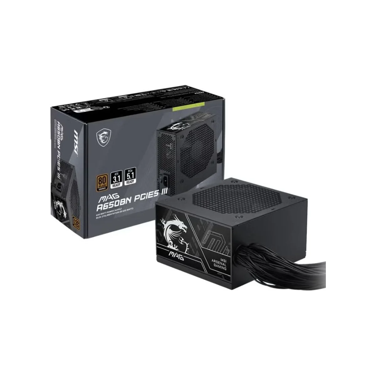 MSI MAG A650BN Fully Modular 650W ATX 3.1 Power Supply (80+ Bronze, PCIe 5.1, Black) | 306-7ZPTY18-HD8