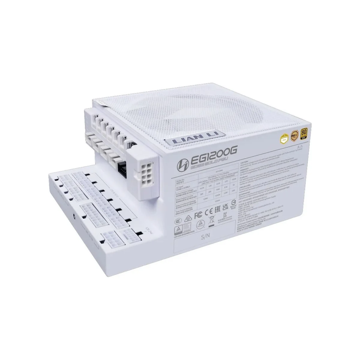 Lian Li EDGE GOLD Fully Modular 1200W ATX Power Supply (80+ Gold, PCIe 5.0, White) | EG1200G-W view 3