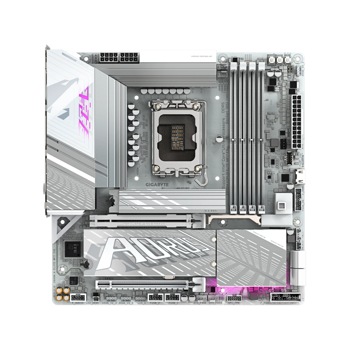 Gigabyte Z890M AORUS ELITE WIFI7 ICE LGA 1851 Micro-ATX Gaming Motherboard – White | Z890M-A-ELITE-WF7-ICE view 2