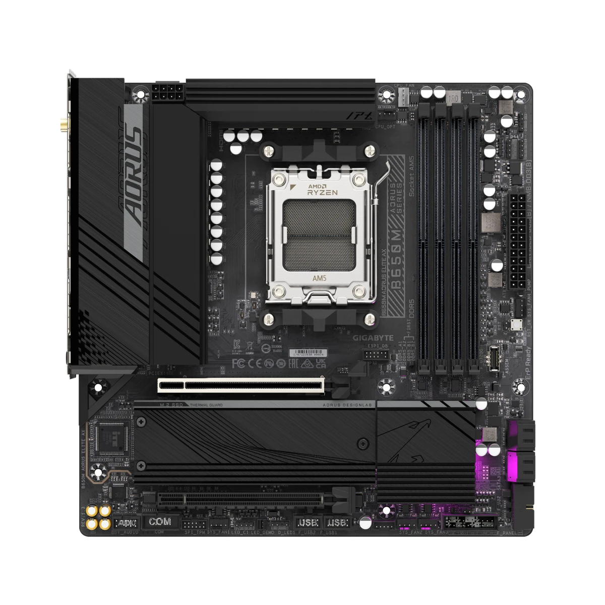 Gigabyte B650M AORUS Elite AX AMD AM5 Micro-ATX Gaming Motherboard DDR5 - B650M-AORUS-ELITE-AX view 2