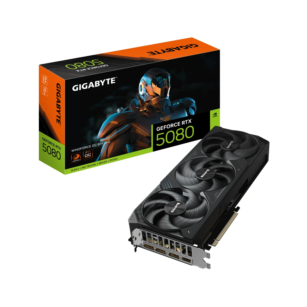 GIGABYTE GeForce RTX 5080 WINDFORCE OC SFF Graphics Card, 16GB GDDR7, DLSS 4 - GV-N5080WF3OC-16GD