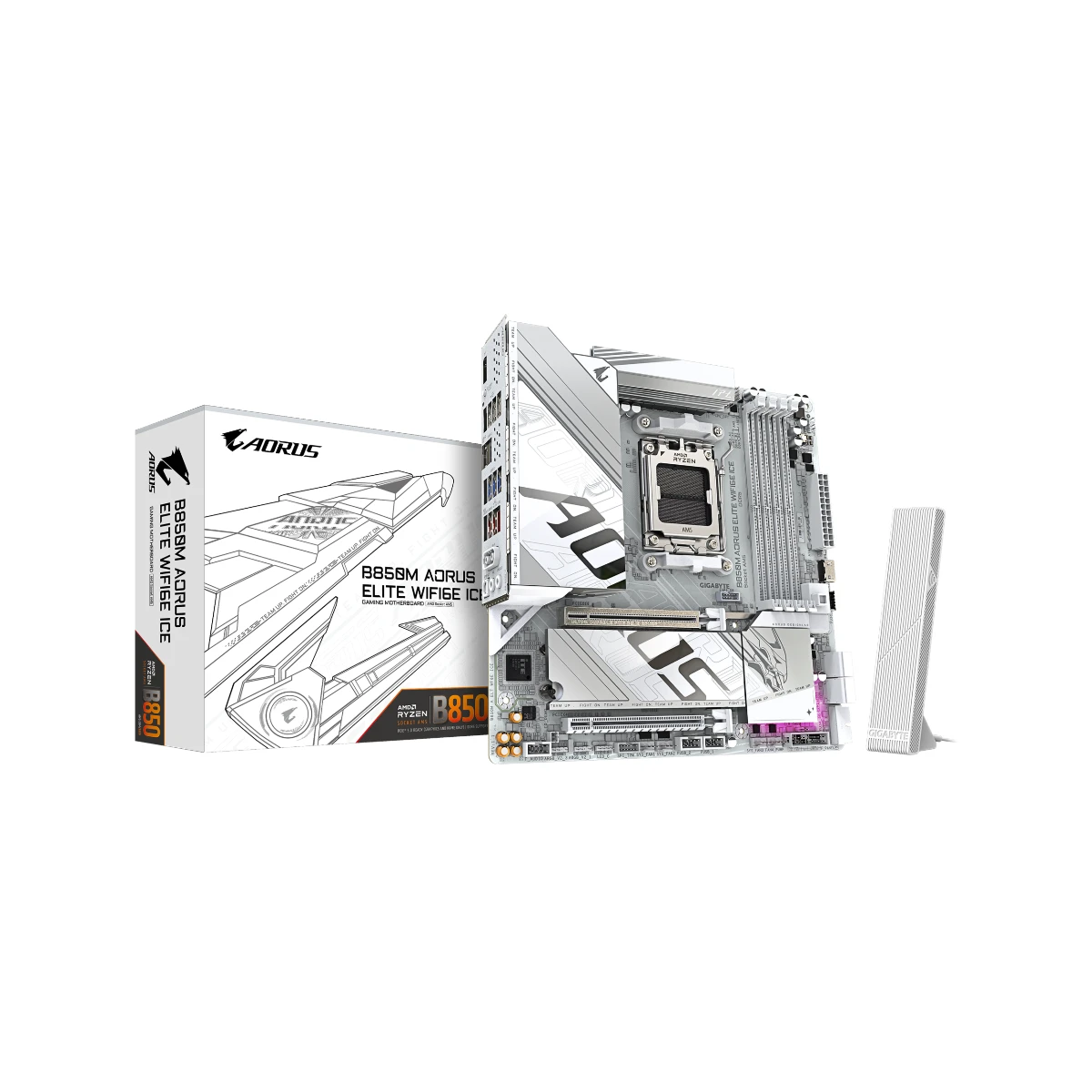 Gigabyte B850M AORUS ELITE WIFI6E ICE AM5 Micro-ATX Gaming Motherboard – White | B850M-A-ELT-WF6E-ICE