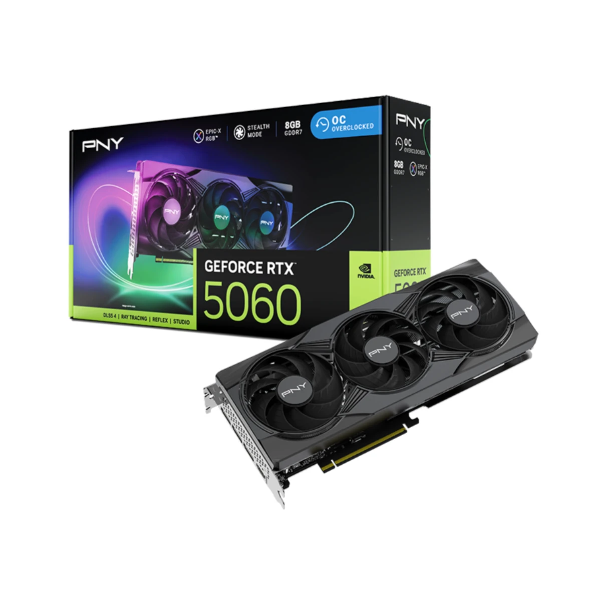 PNY GeForce RTX 5060 ARGB EPIC-X RGB OC Blackwell Graphics Card, 8GB GDDR7, DLSS 4 - VCG50608TFXXPB1-O