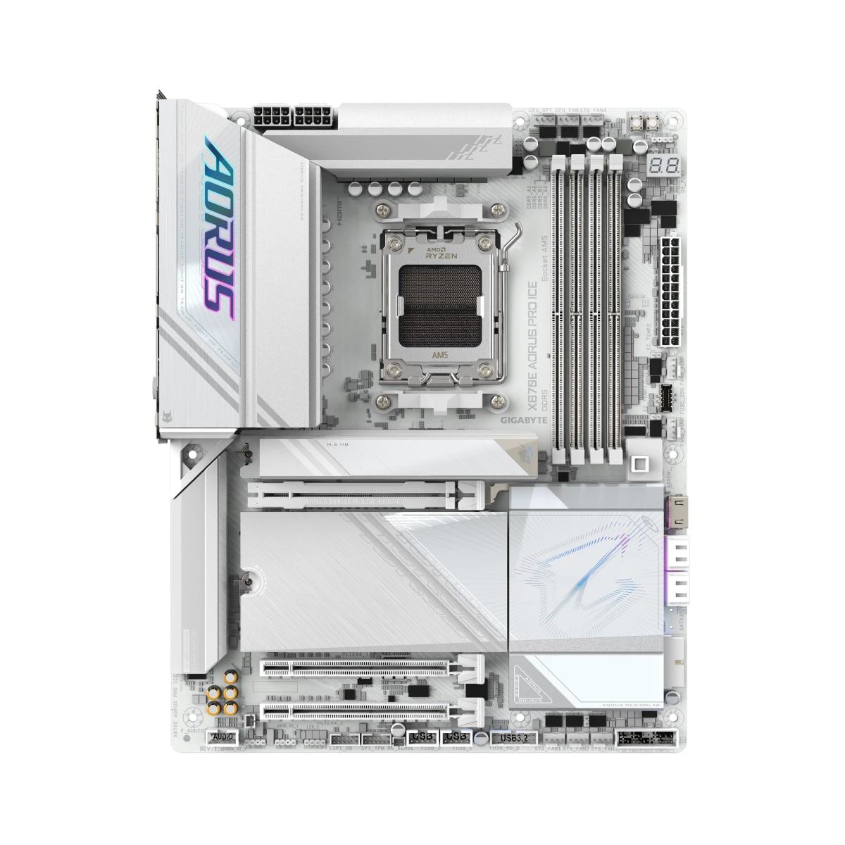 Gigabyte X870E AORUS PRO ICE AM5 ATX Motherboard – White | X870E-AORUS-PRO-ICE view 2