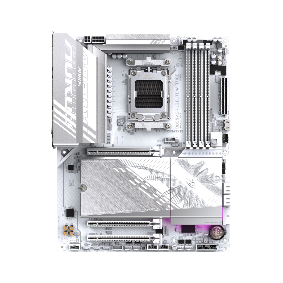 Gigabyte B850 AORUS ELITE WIFI7 ICE AM5 ATX Gaming Motherboard – White | B850-A-ELITE-WF7-ICE view 2
