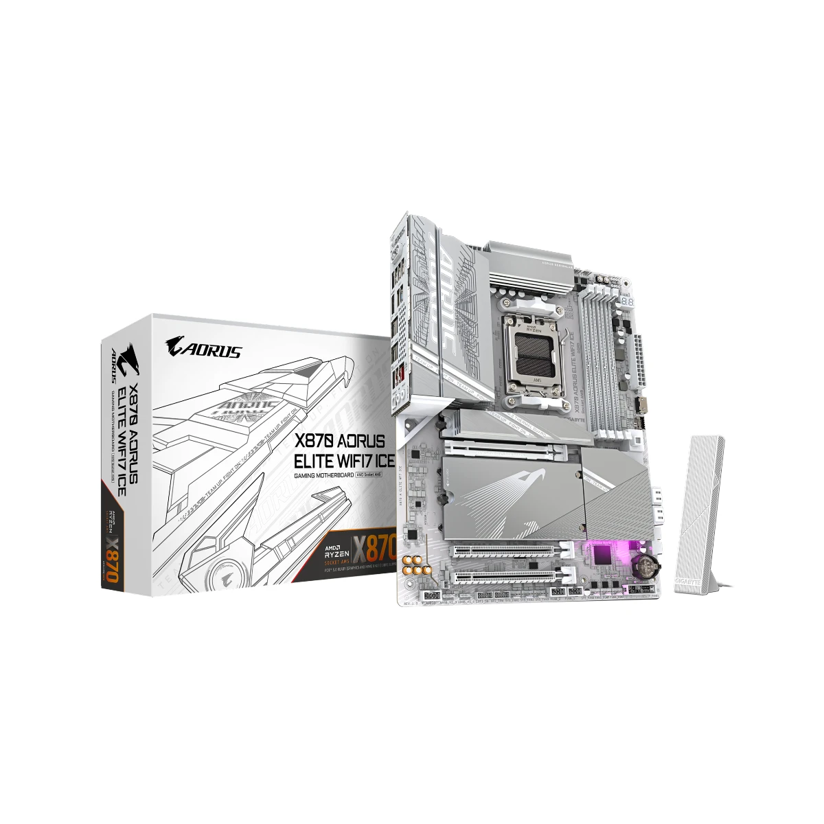 Gigabyte X870 AORUS ELITE WIFI7 ICE AM5 ATX Gaming Motherboard – White | MOT-GIG-03320