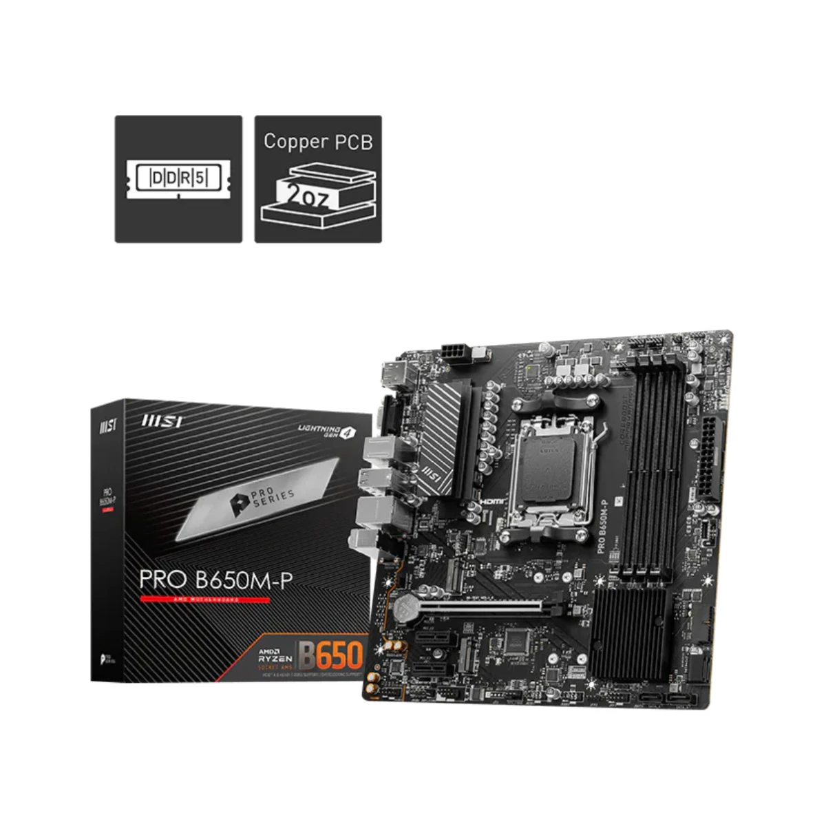 MSI PRO B650M-P DDR5 AM5 Micro-ATX Motherboard – Black | 911-7E27-006