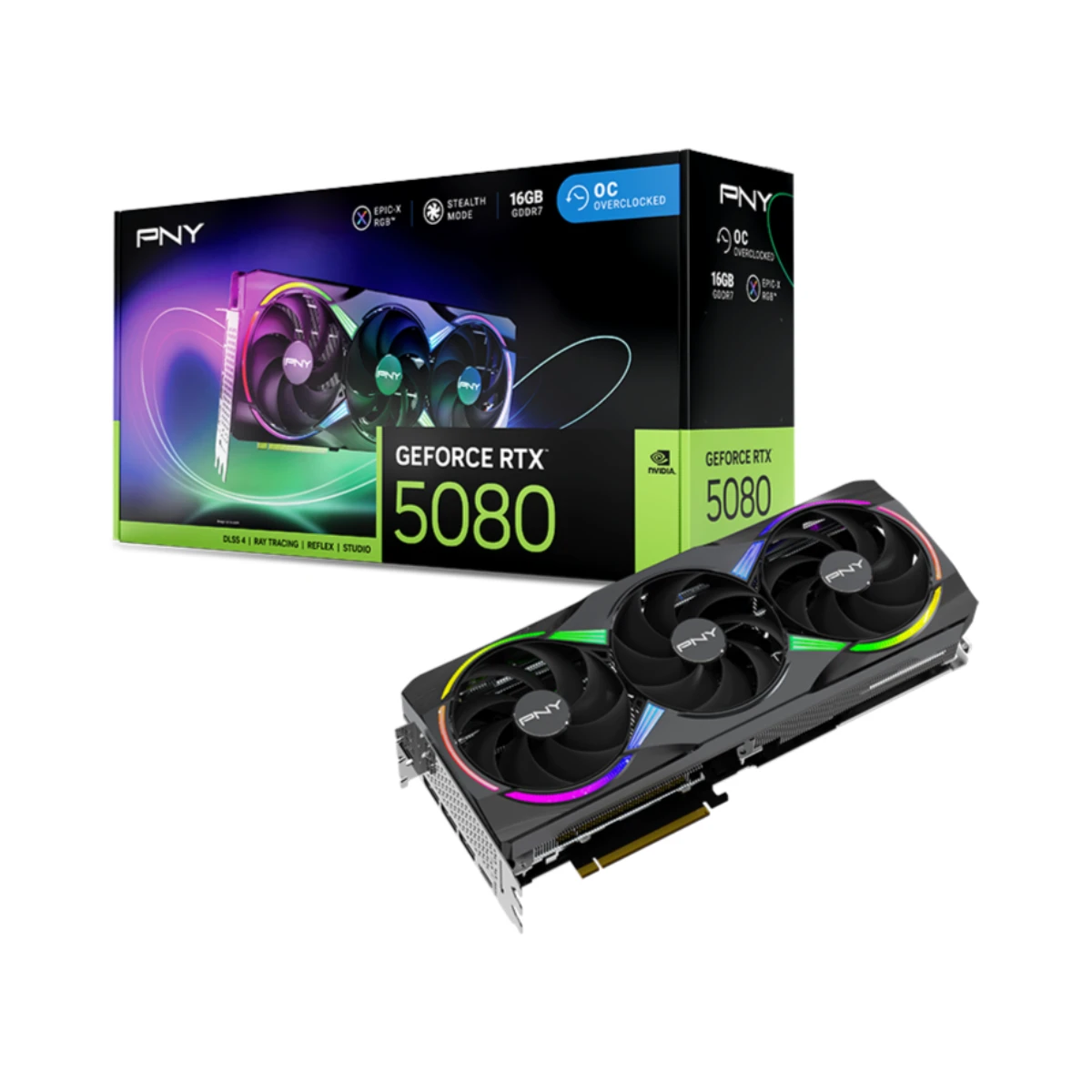 PNY GeForce RTX 5080 OC EPIC-X RGB Graphics Card, 16GB GDDR7, DLSS 4 - VCG508016TFXXPB1-O