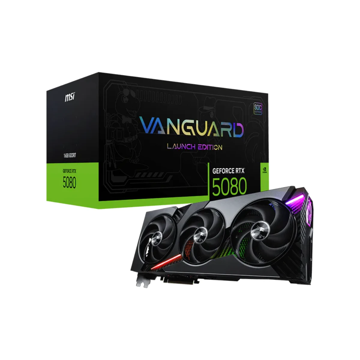 MSI GeForce RTX 5080 VANGUARD SOC LAUNCH EDITION Graphics Card, 16GB GDDR7, DLSS 4 - 912-V531-032