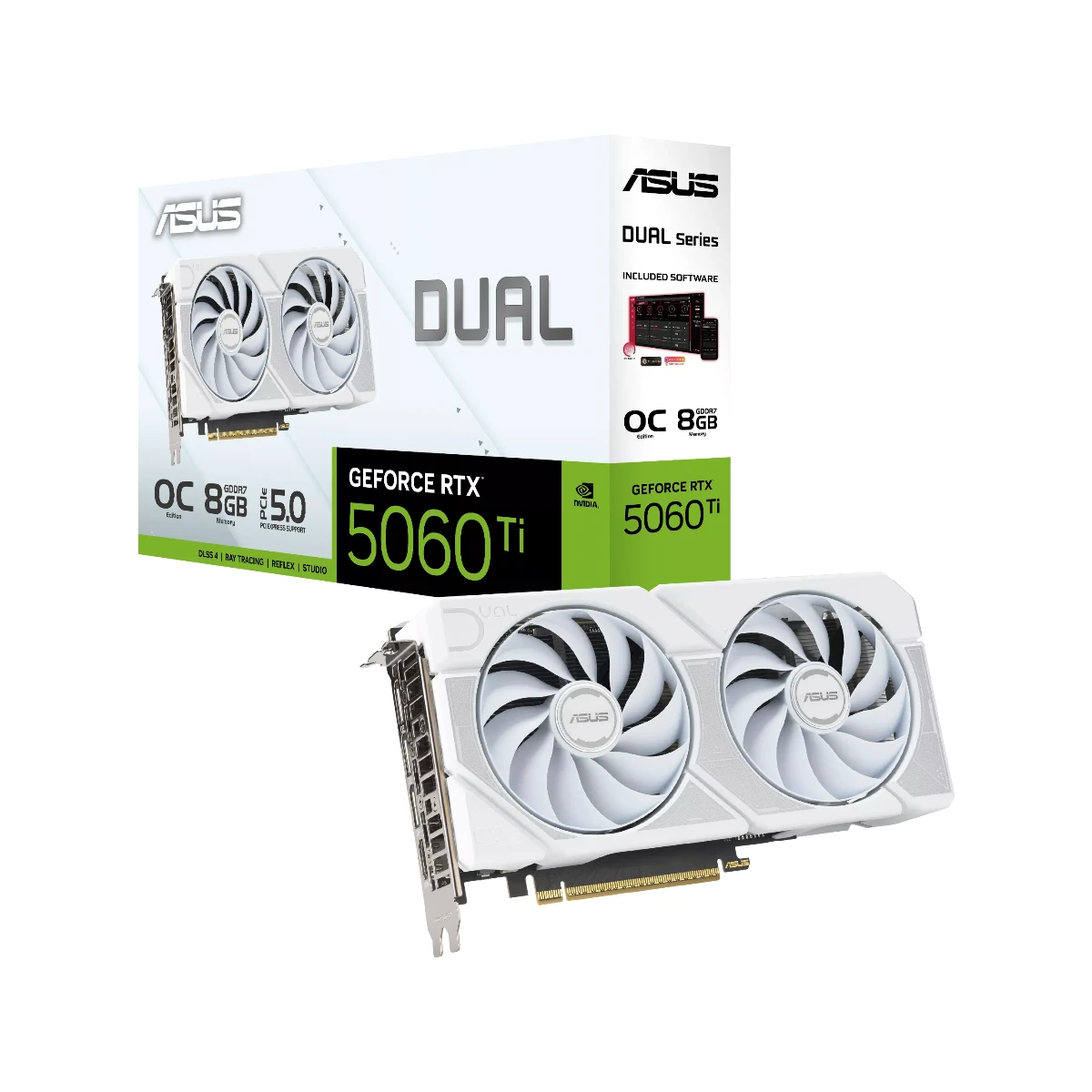ASUS Dual GeForce RTX 5060 Ti White OC Edition Graphics Card, 8GB GDDR7, DLSS 4 - 90YV0MP5-M0NA00