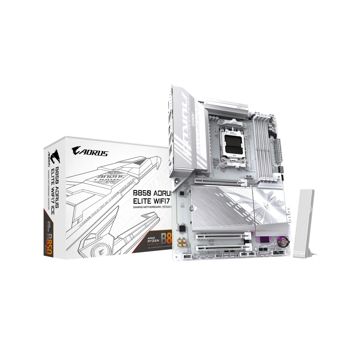 Gigabyte B850 AORUS ELITE WIFI7 ICE AM5 ATX Gaming Motherboard – White | B850-A-ELITE-WF7-ICE