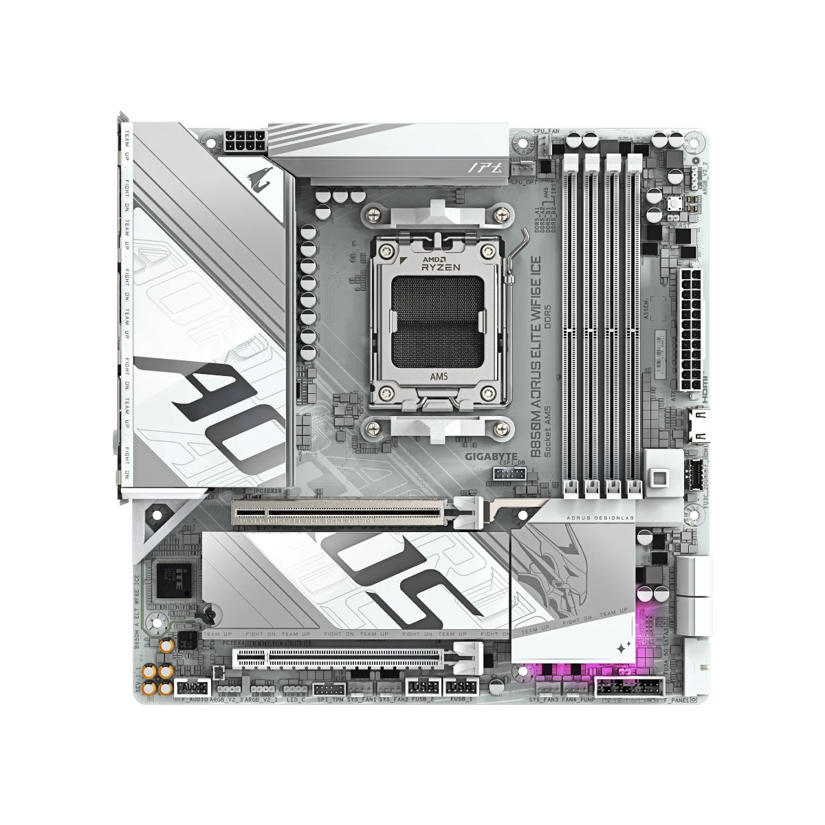Gigabyte B850M AORUS ELITE WIFI6E ICE AM5 Micro-ATX Gaming Motherboard – White | B850M-A-ELT-WF6E-ICE view 2